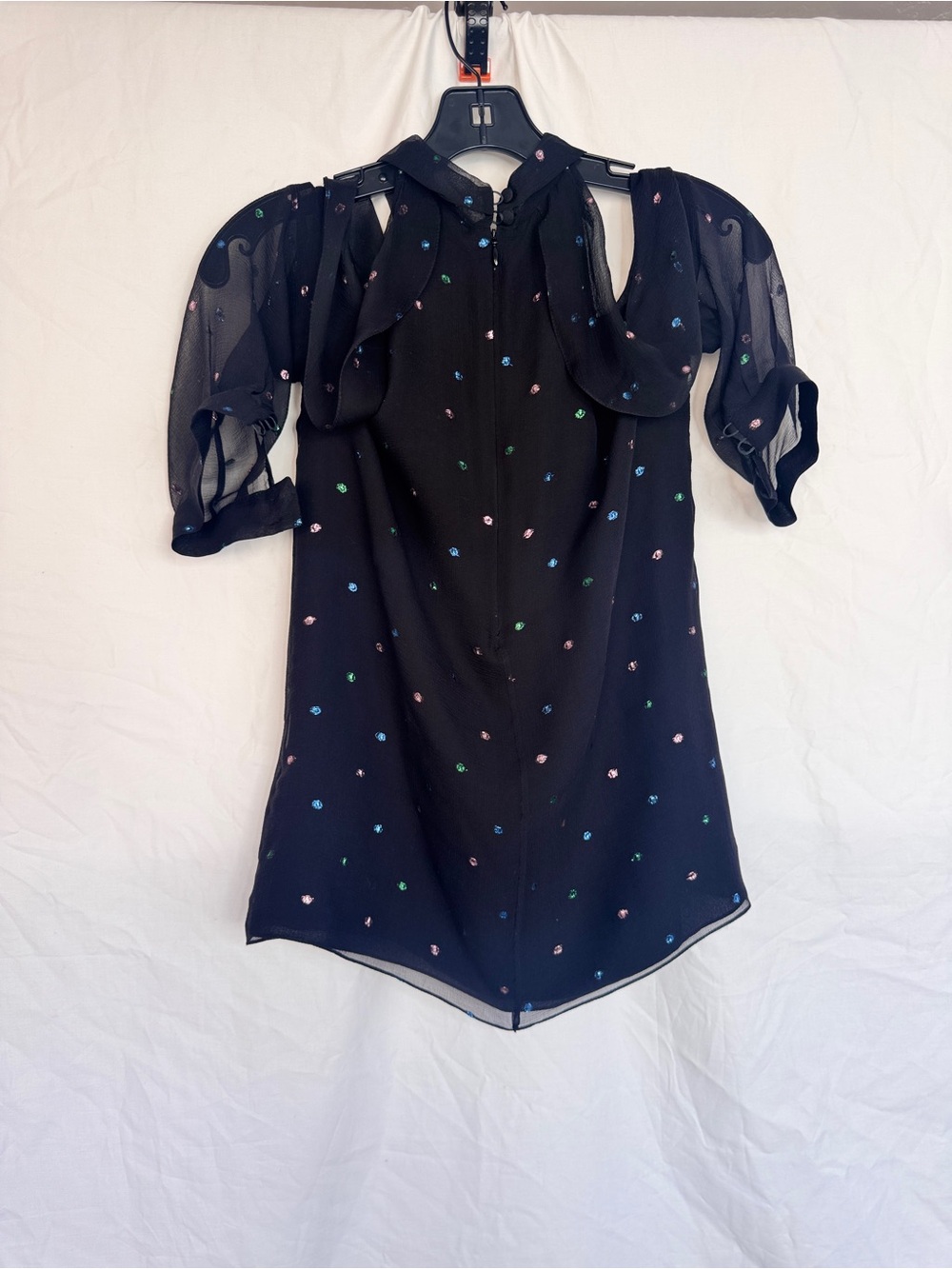 ERDEM Black Sheer Blouse with Subtle Shimmer Metallic Multi Color Dots - Picture 16 of 16